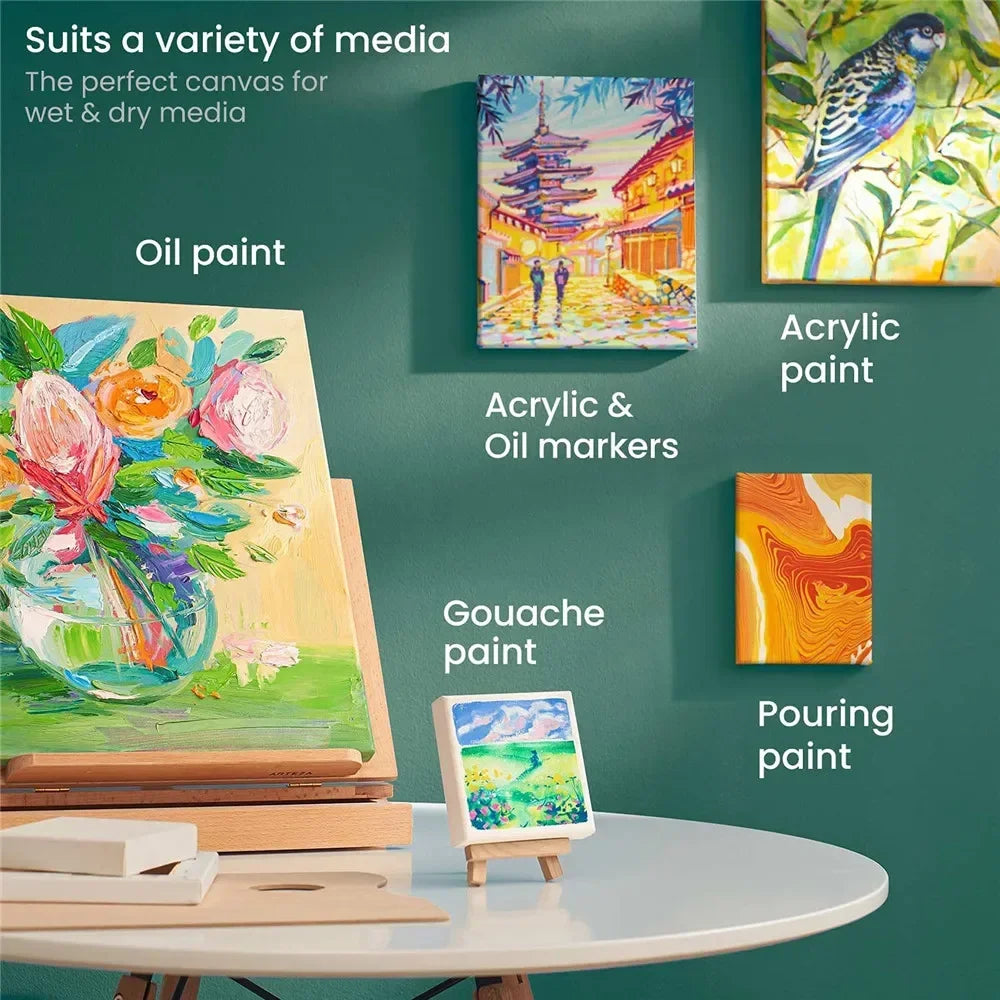4pcs/pack Professional Stretched Canvas Primed White Canvas Boards For Acrylic Paint