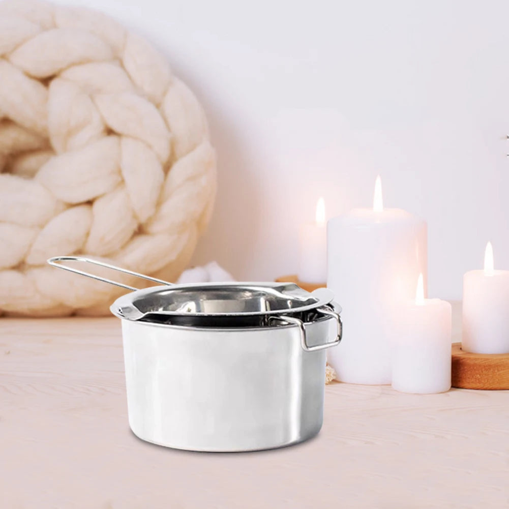 2 Pcs Candle Wax Melting Pot Reusable 400ml Wax Bean Melting Double Boiler Pot Anti-Rust Candle Making Supplies