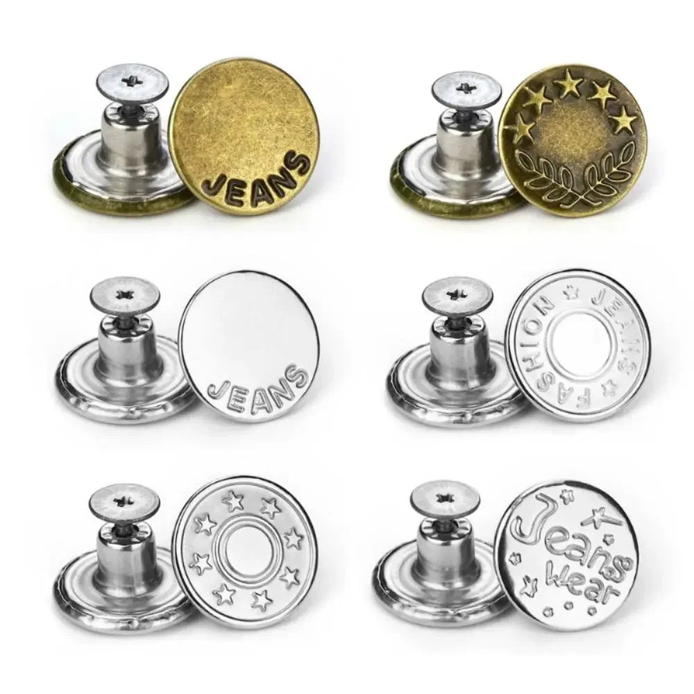10Pcs Metal Jeans Buttons 17mm Replacement No-Sewing Screw Button Repair Kit