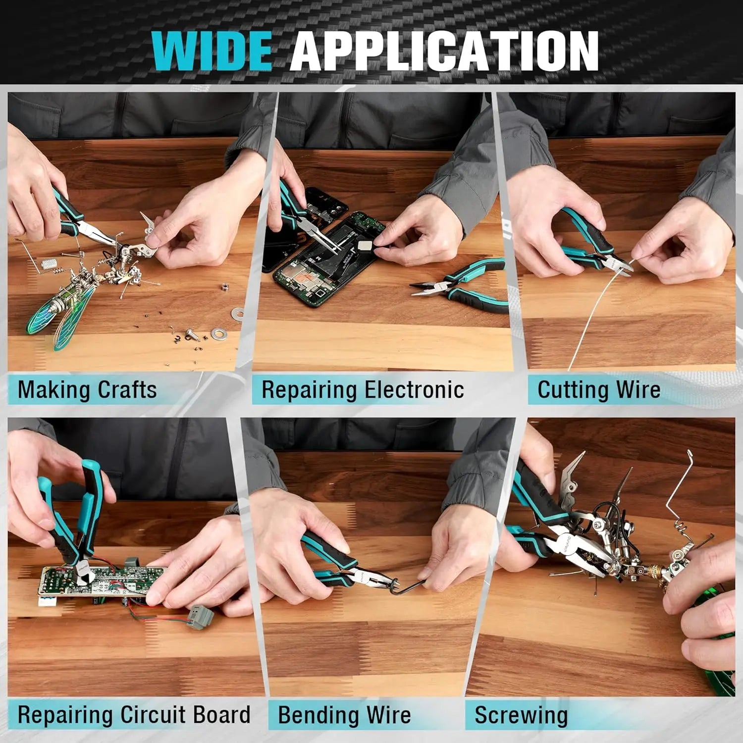 6PCS Mini Pliers Set, CRV Jewelry Tools with Needle Nose, Long Nose, Bent Nose, End Cutting