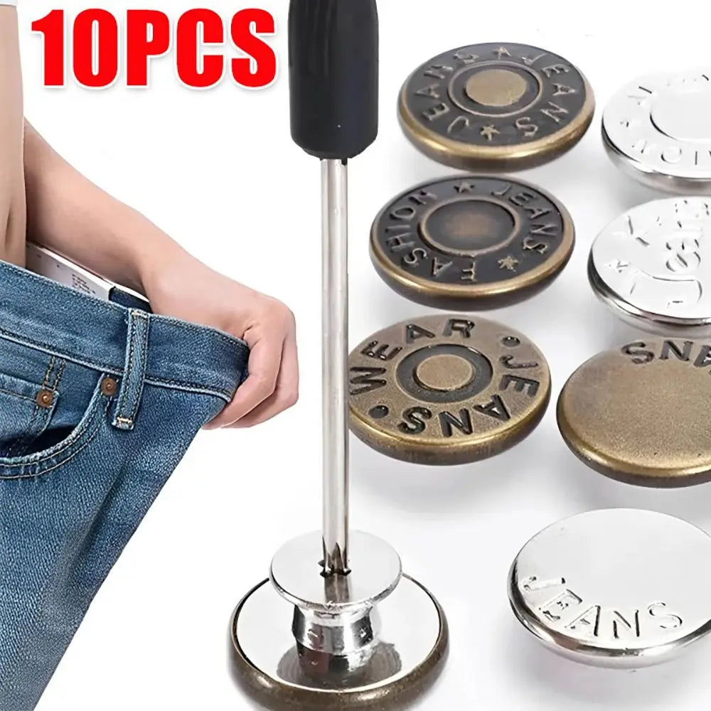 10Pcs Metal Jeans Buttons 17mm Replacement No-Sewing Screw Button Repair Kit