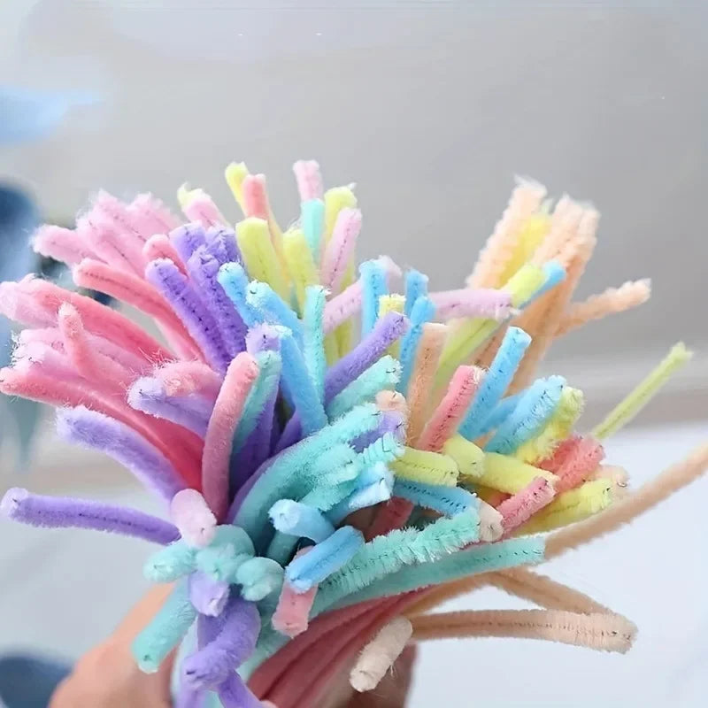 1000/10pcs Colorful Twisting Bar Chenille Fluffy Pipe Cleaners Stems Plush Stick DIY Tinsel Rod Strips Kids Art Educational Toys