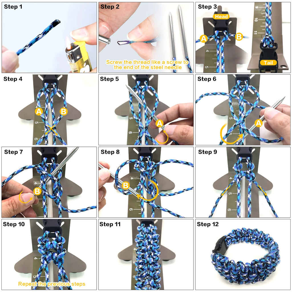 Paracord Bracelet Kit with Marlin Spike Tool Kit, Survival Bracelet Making, Adjustable Length Jig Bracelet Maker for DIY