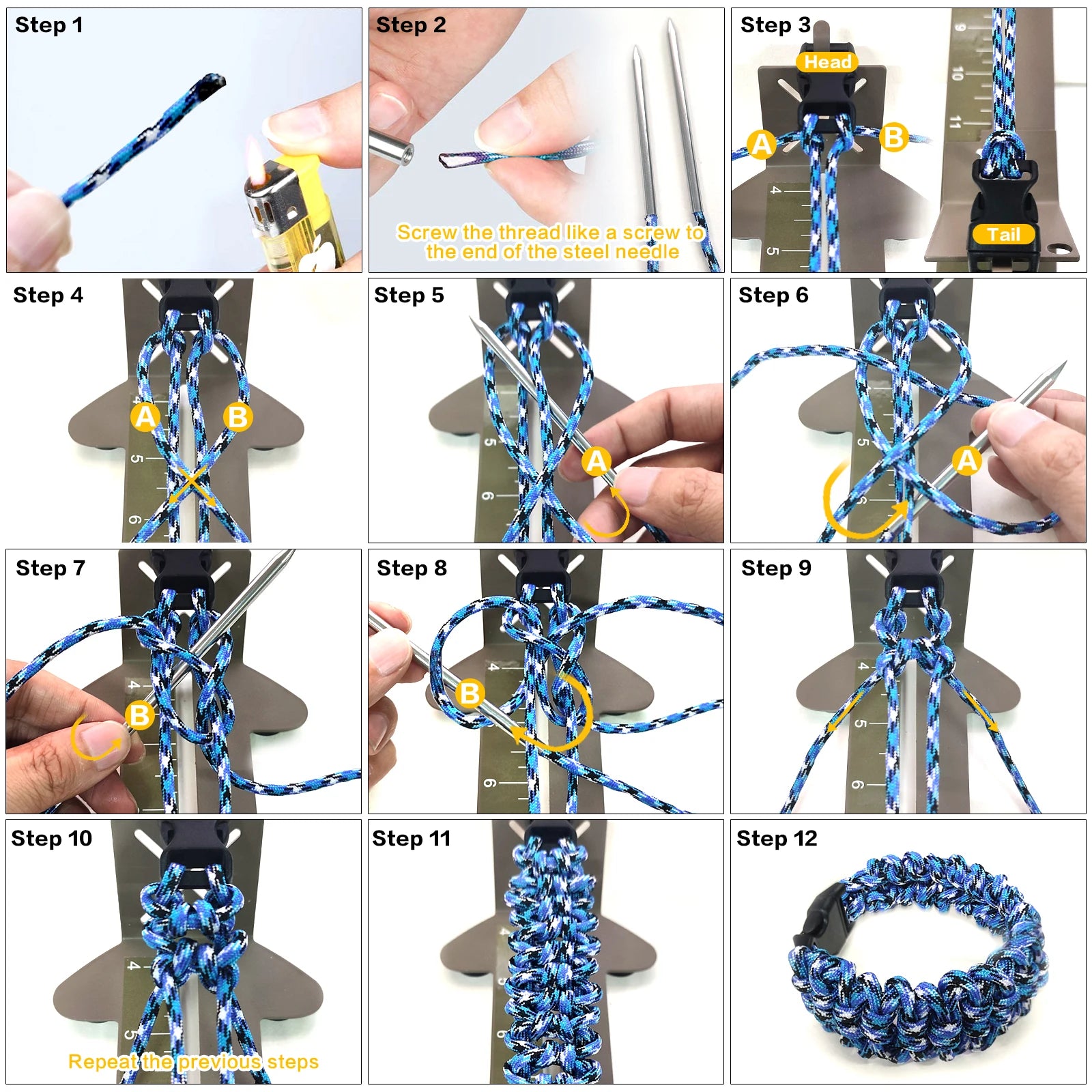 Paracord Bracelet Kit with Marlin Spike Tool Kit, Survival Bracelet Making, Adjustable Length Jig Bracelet Maker for DIY
