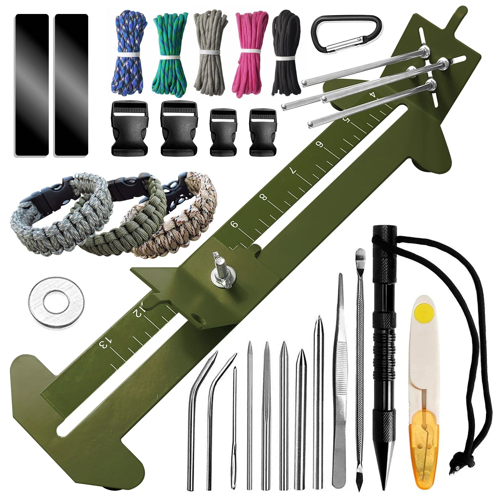 Paracord Bracelet Kit with Marlin Spike Tool Kit, Survival Bracelet Making, Adjustable Length Jig Bracelet Maker for DIY