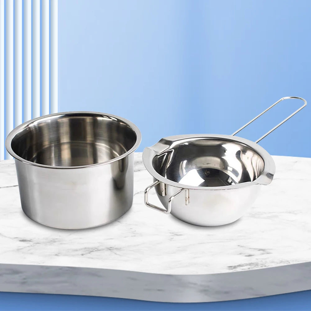 2 Pcs Candle Wax Melting Pot Reusable 400ml Wax Bean Melting Double Boiler Pot Anti-Rust Candle Making Supplies