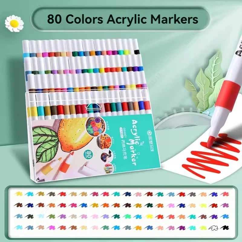 12-80 Colors Set Acrylic Paint Art Marker Pen for Kids Ceramic Glass Wood DIY Crafts
