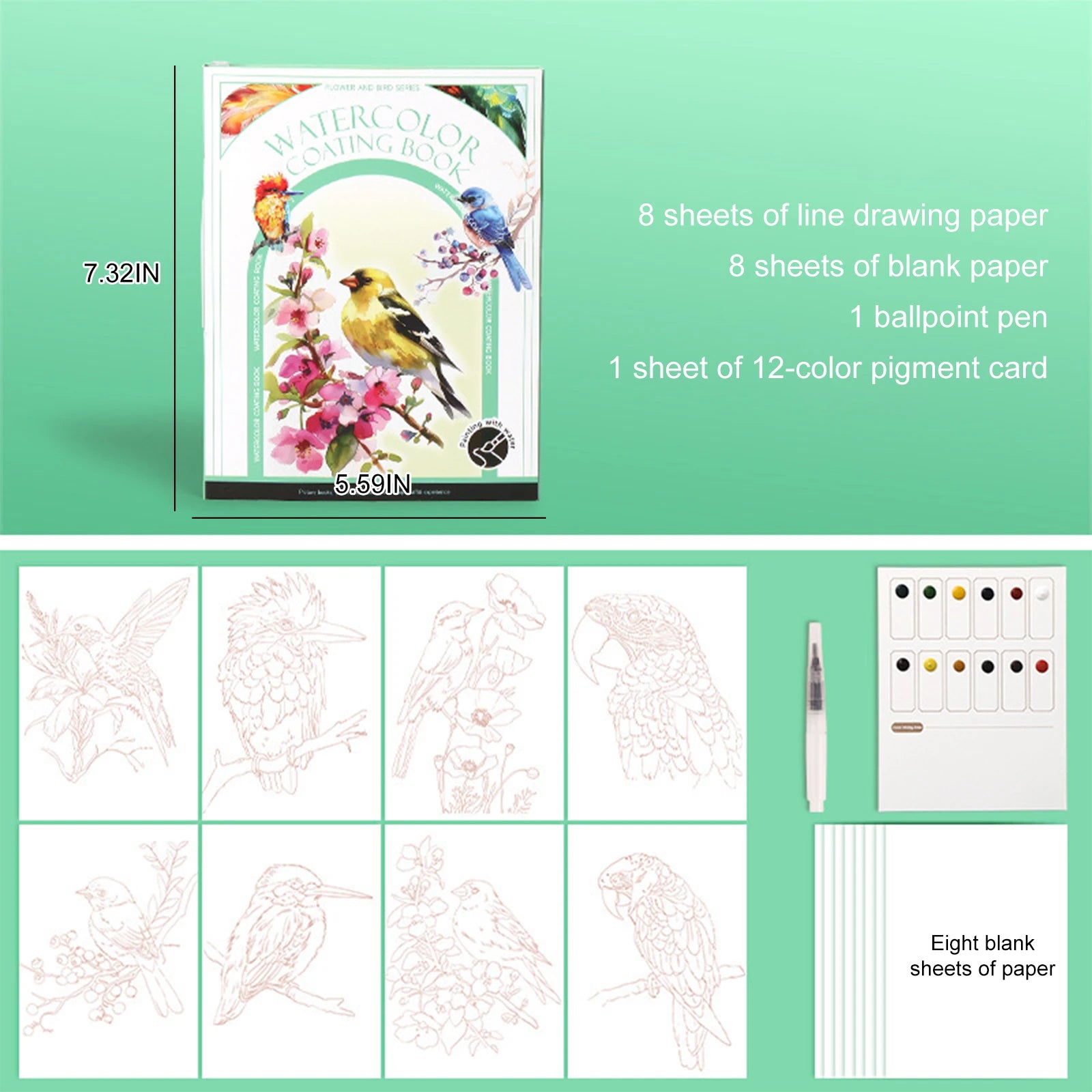 Water Color Paper Book Paint Set with 12 Colors DIY Watercolor Workbook for Beginners Art Supplies