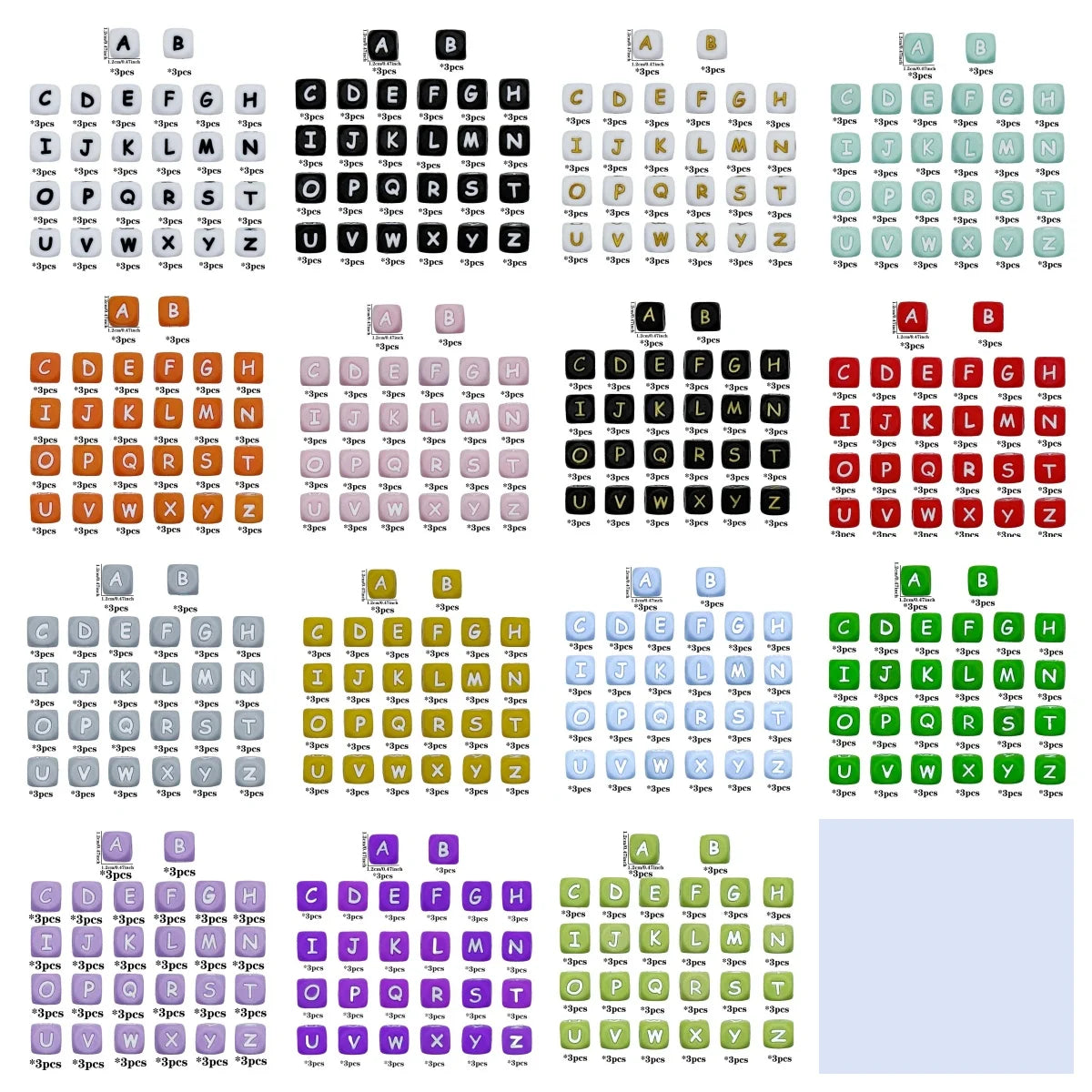 78pcs 12mm Silicone letter beads for DIY Key Chains Necklaces Bracelets Loose Beads