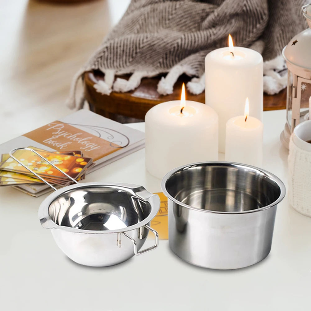 2 Pcs Candle Wax Melting Pot Reusable 400ml Wax Bean Melting Double Boiler Pot Anti-Rust Candle Making Supplies