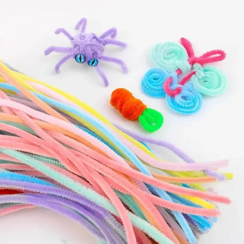 1000/10pcs Colorful Twisting Bar Chenille Fluffy Pipe Cleaners Stems Plush Stick DIY Tinsel Rod Strips Kids Art Educational Toys