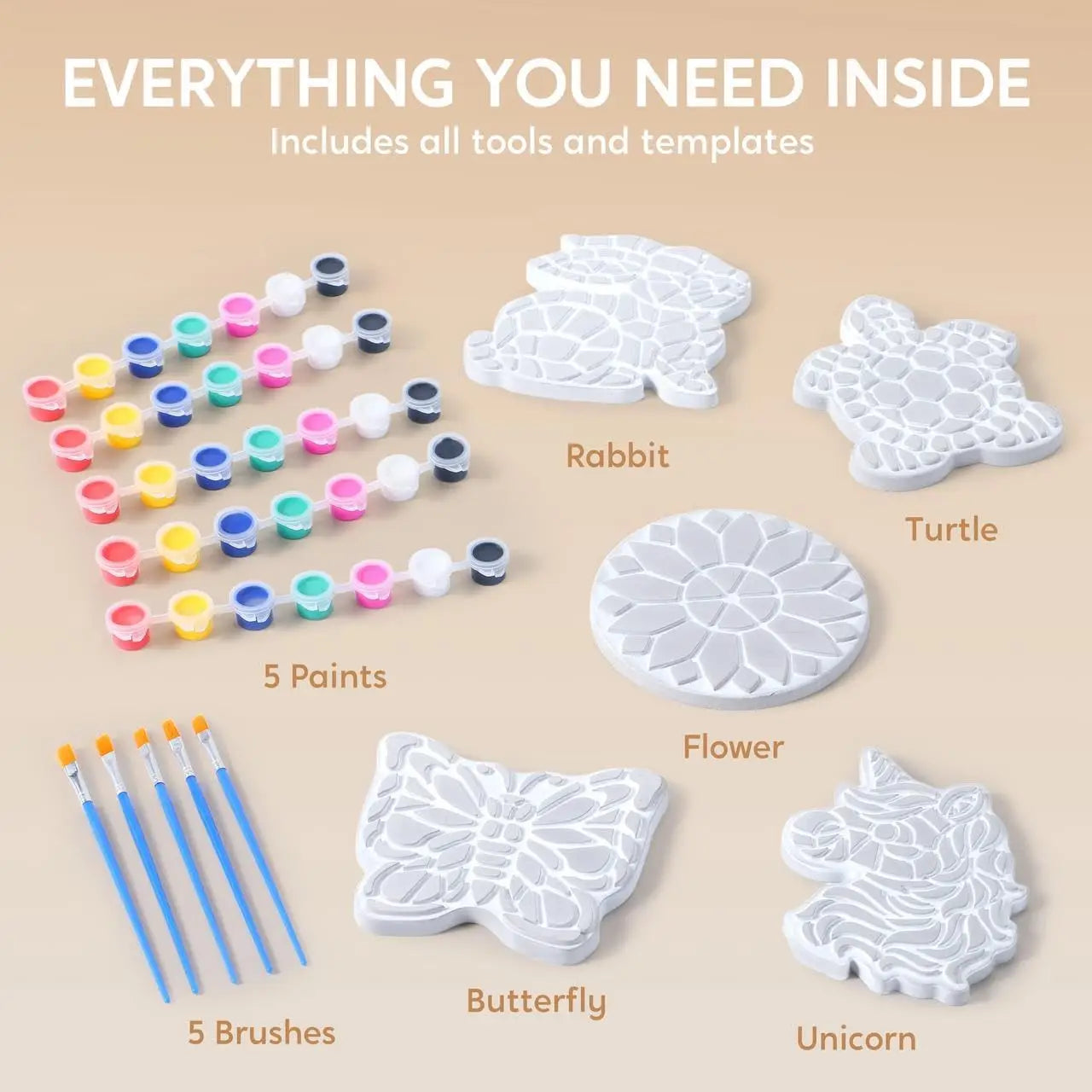 JOYFY Kids Stepping Stones Painting Kit Paint 5 Garden Stones Ceramic Garden Decor