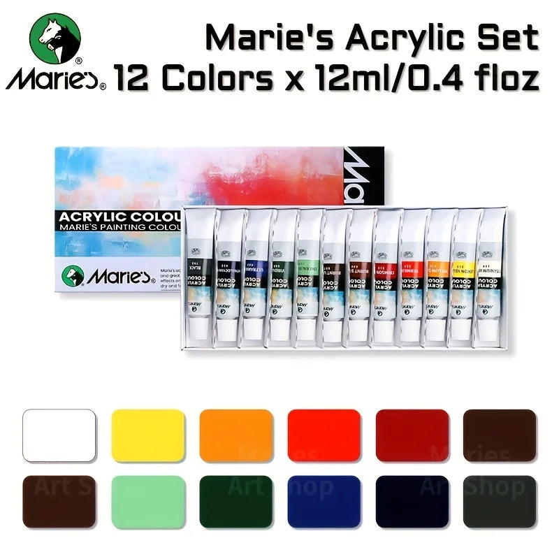12ml, Acrylic paint for Painting on Fabric, Wood, Rock Canvas for Adults, Beginner