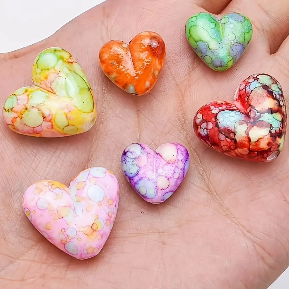 30 pieces of random color heart-shaped spacer beads, for jewelry, bracelets, necklaces and string jewelry.