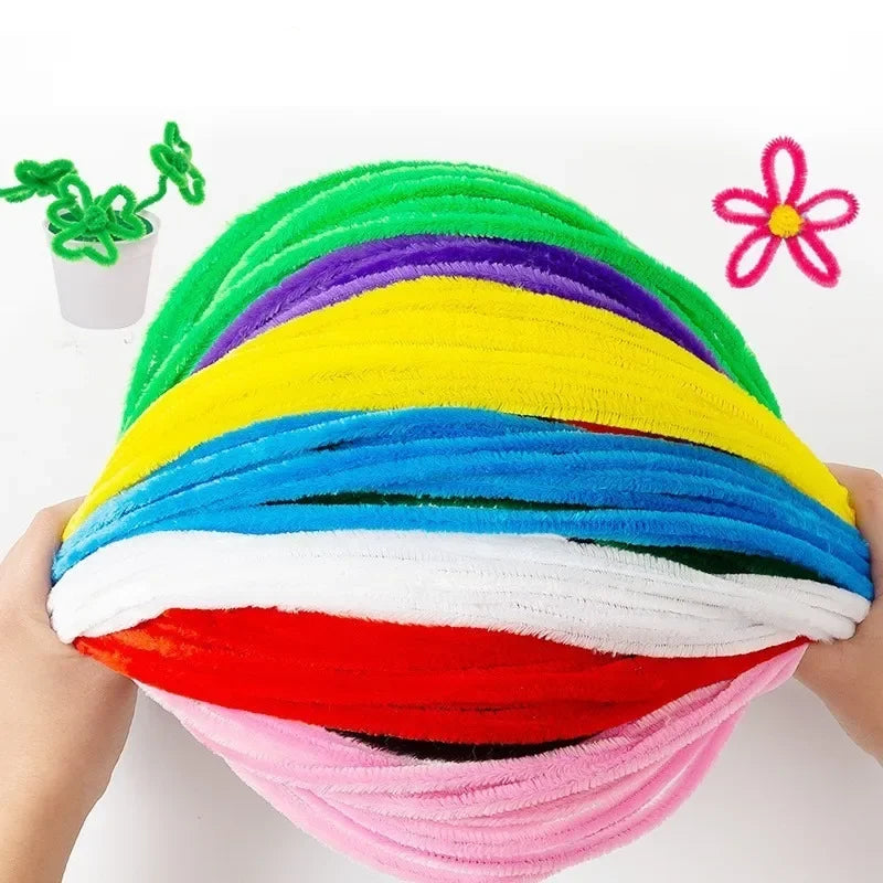 1000/10pcs Colorful Twisting Bar Chenille Fluffy Pipe Cleaners Stems Plush Stick DIY Tinsel Rod Strips Kids Art Educational Toys