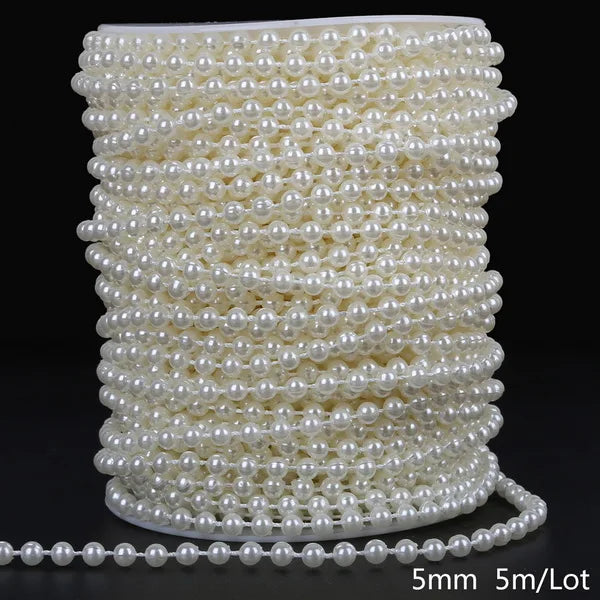 Ivory Pearl Bead Chain Line Cord Thread Trim for DIY Decoration & Jewelry Craft Accessories