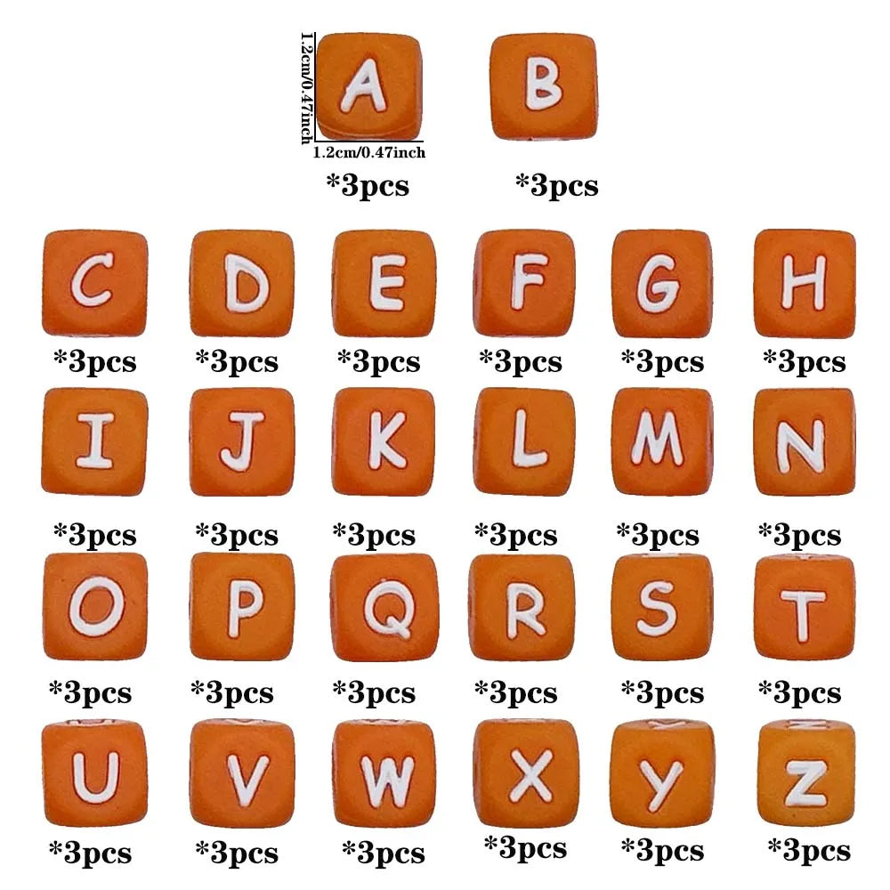 78pcs 12mm Silicone letter beads for DIY Key Chains Necklaces Bracelets Loose Beads