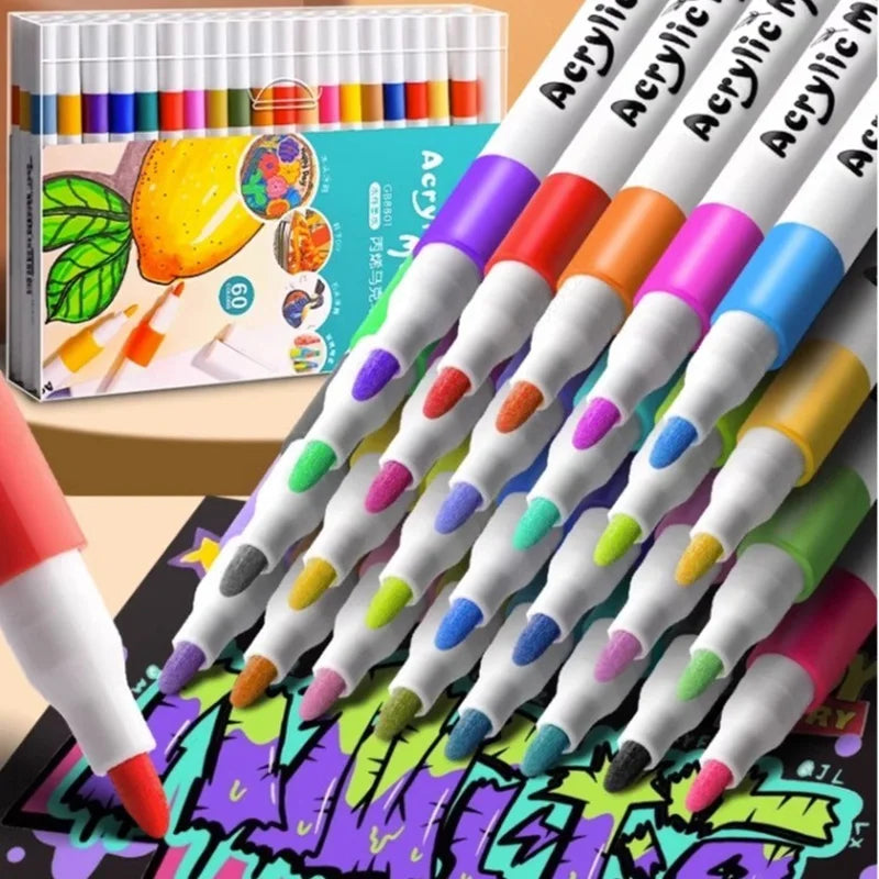 12-80 Colors Set Acrylic Paint Art Marker Pen for Kids Ceramic Glass Wood DIY Crafts