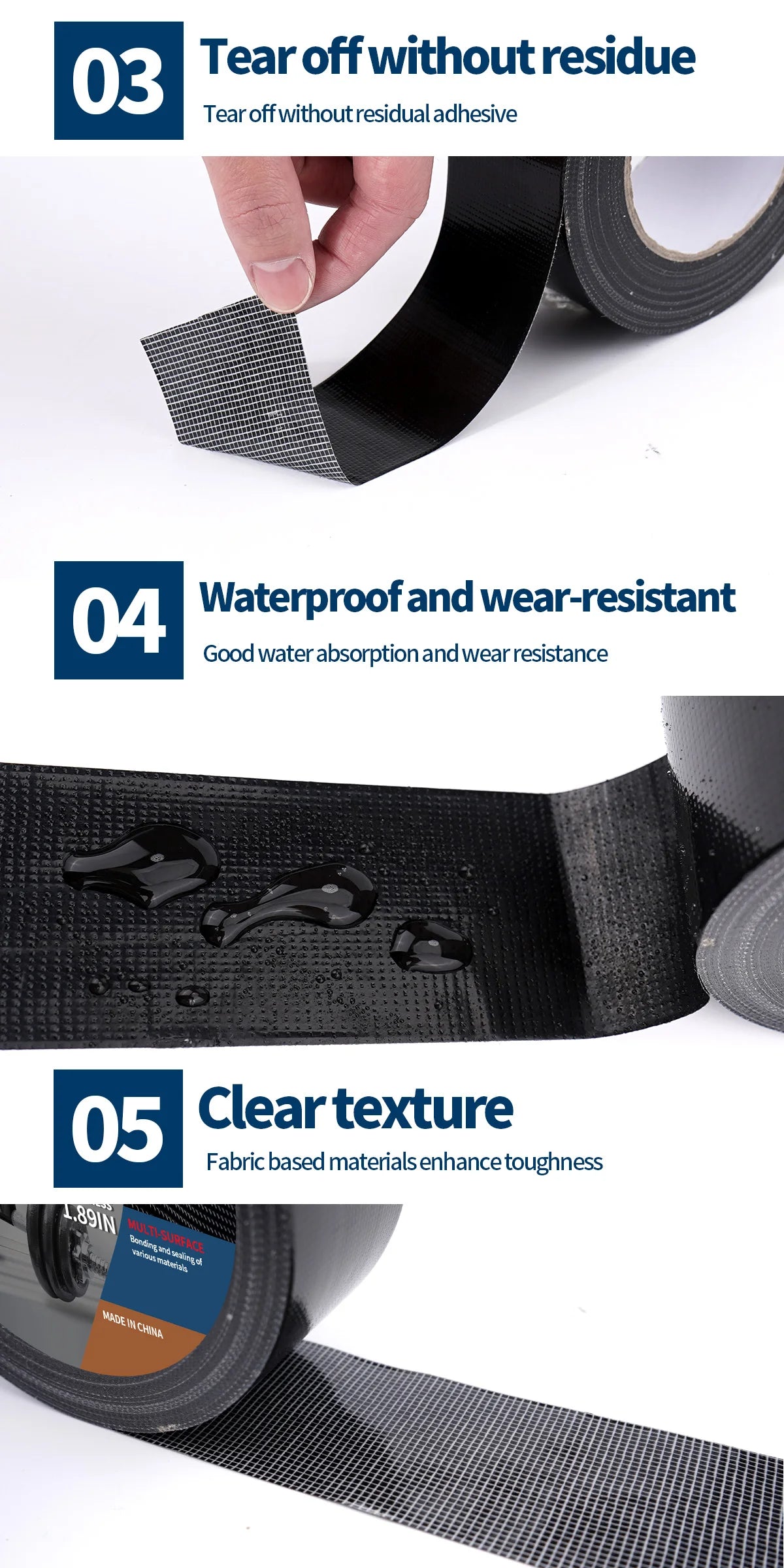 Black Super Adhesive Fabric Duct Tape, Or Seat Repair 5m, 50m, 10M, 20M