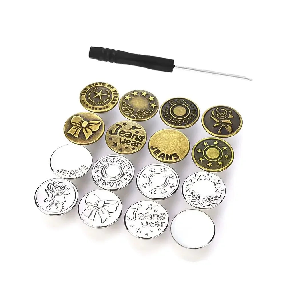10Pcs Metal Jeans Buttons 17mm Replacement No-Sewing Screw Button Repair Kit