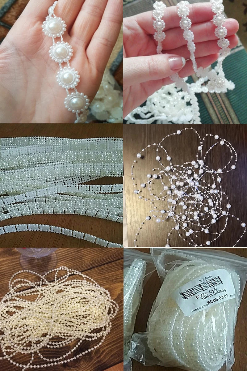 Ivory Pearl Bead Chain Line Cord Thread Trim for DIY Decoration & Jewelry Craft Accessories