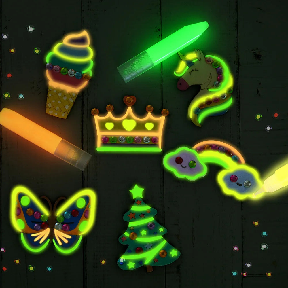 DIY Wooden Magnets Wood Crafts Kit Glow in The Dark, Arts Supplies Painting Kit for Kids