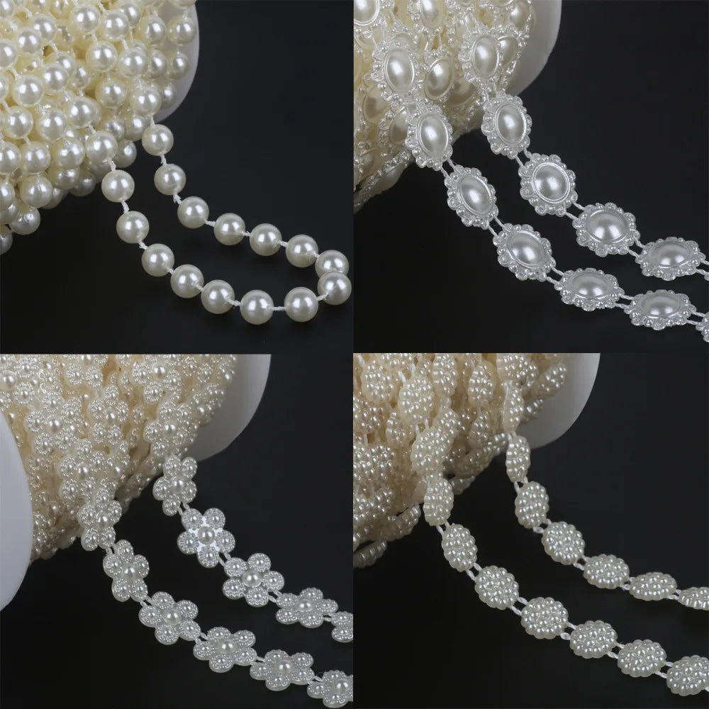 Ivory Pearl Bead Chain Line Cord Thread Trim for DIY Decoration & Jewelry Craft Accessories