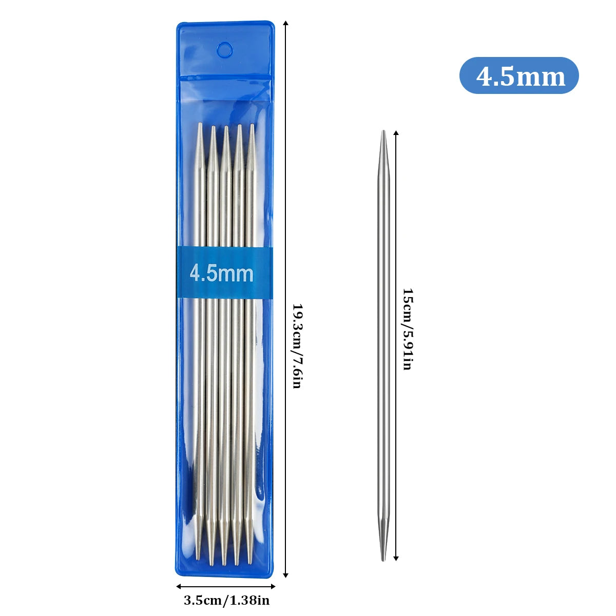 5PCS 15CM Stainless Steel Knitting Needles Set Double Pointed Straight Knitting Needles