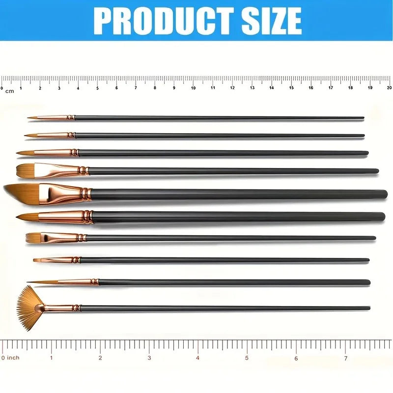 12pcs Nylon Bristle Brush Set Flat Brushes Watercolor Oil Paint For Artists And Acrylic Paintings Fabric