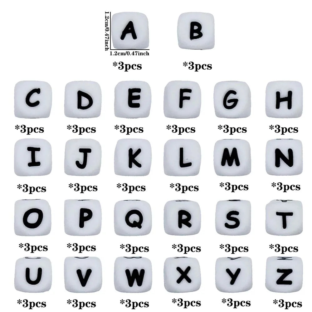 78pcs 12mm Silicone letter beads for DIY Key Chains Necklaces Bracelets Loose Beads